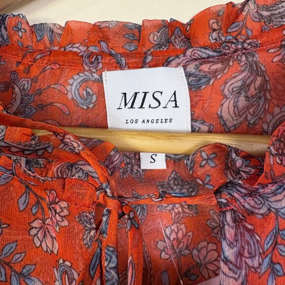 Misa Anthropologie Lorena Dress Orange Floral Chiffon Mini Ruffles - Picture 6 of 11